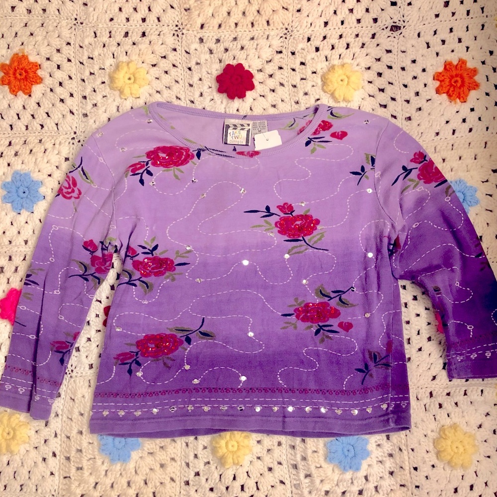 Vintage take two purple three quarter sleeve top